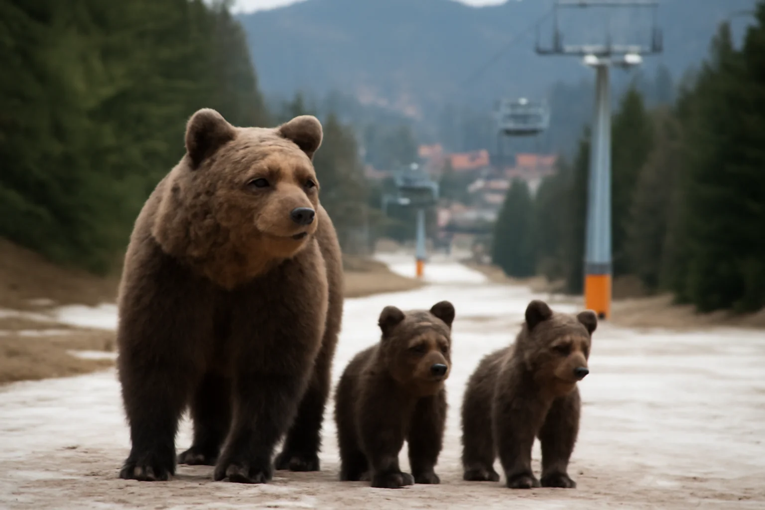 Avertizare la Brașov: ursoaică cu trei pui observată pe pârtia Lupului din Poiana Brașov