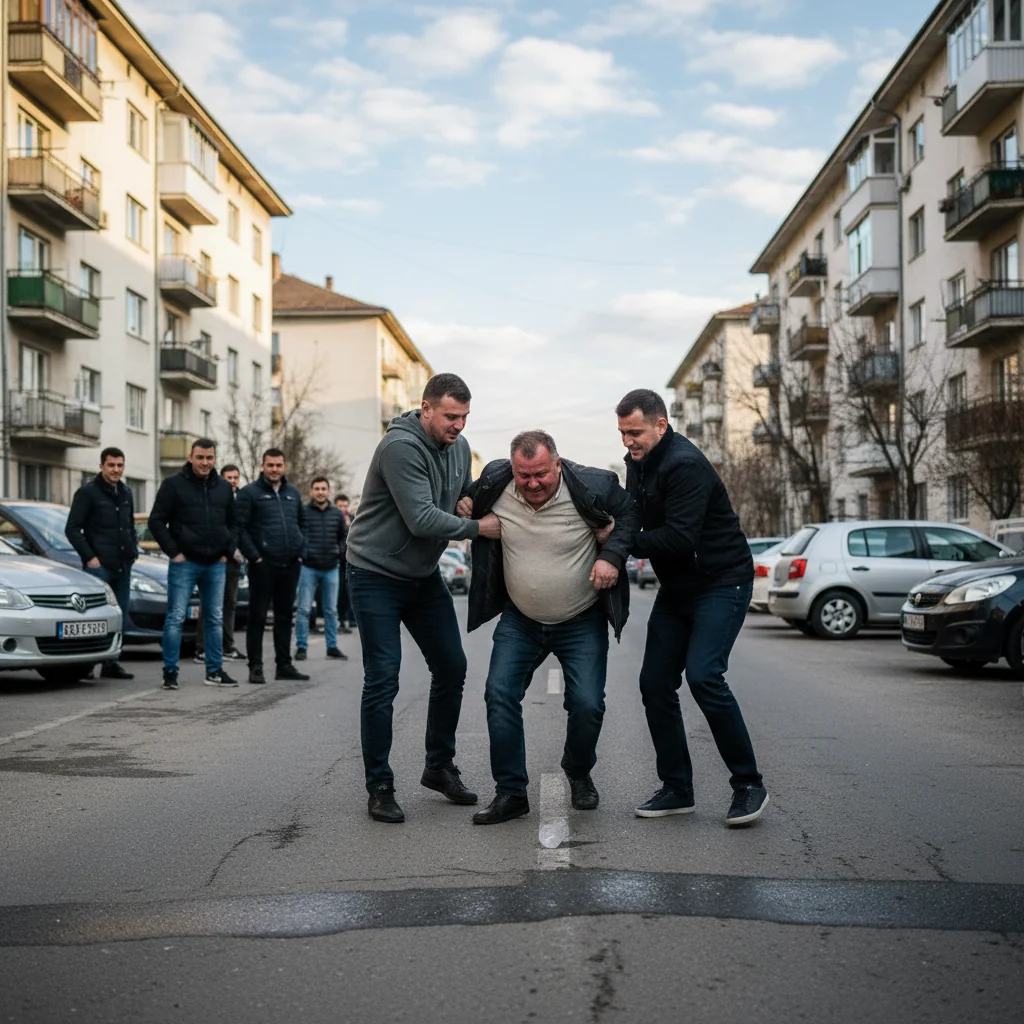 bărbat beat căzut pe stradă, ridicat de cei pe care i-a deranjat