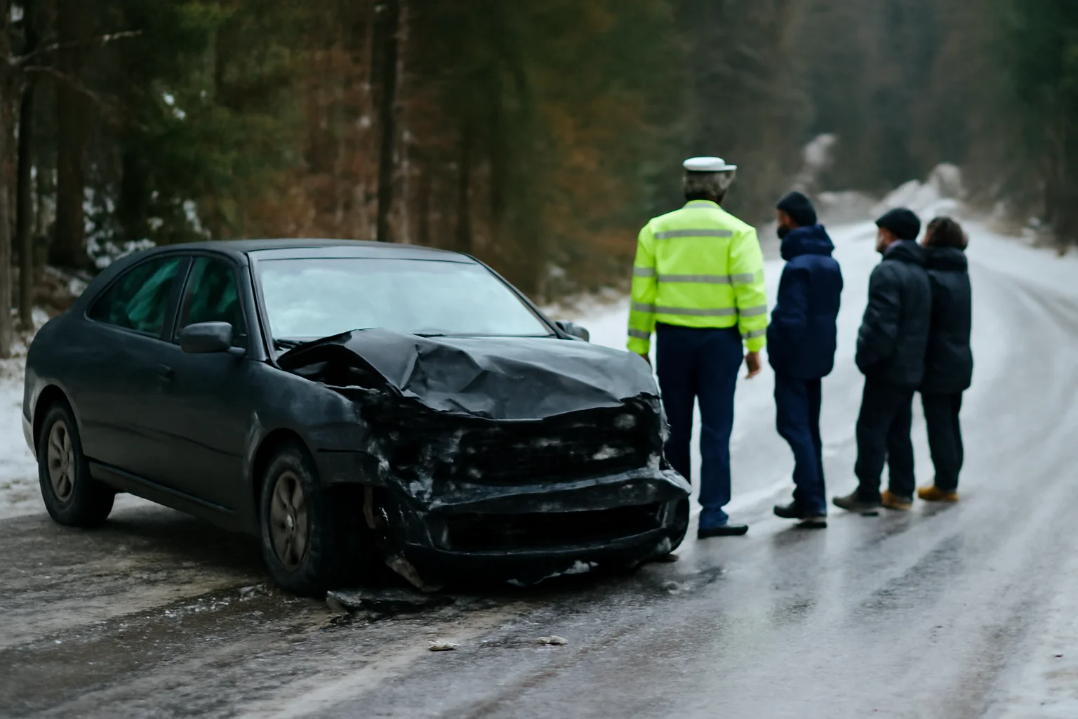 Bărbat de 38 de ani mort într-un accident pe un drum înghețat, în Poiana Mărului, județul Brașov