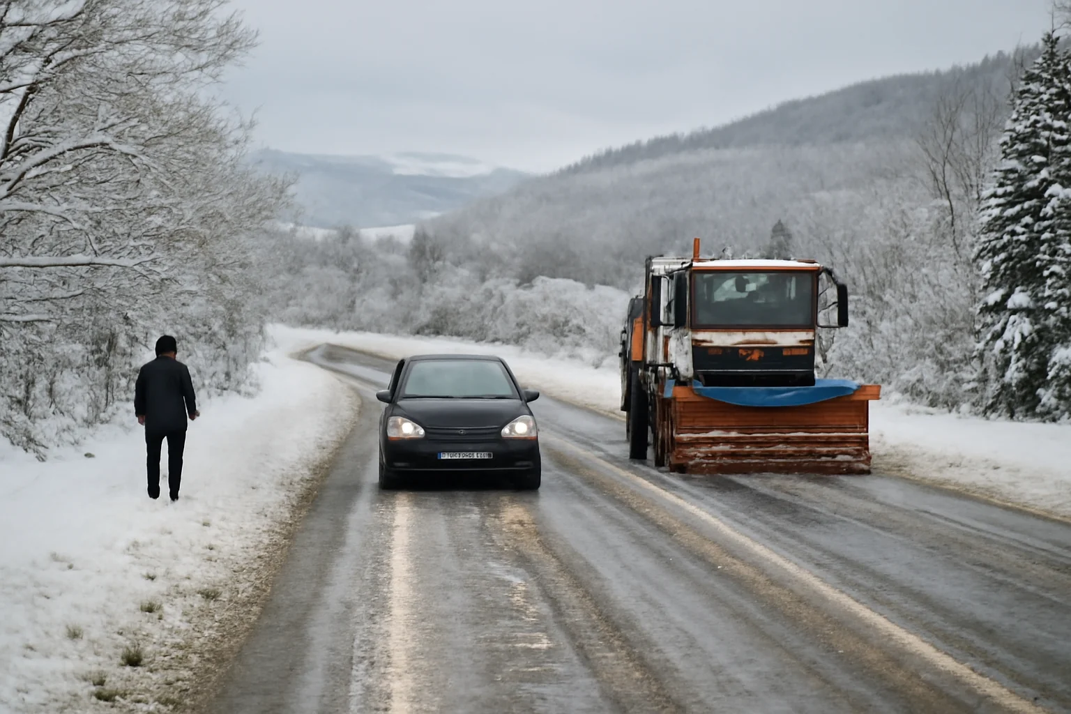Circulație de iarnă la Brașov: drumuri cu zăpadă frământată și deszăpezire în curs