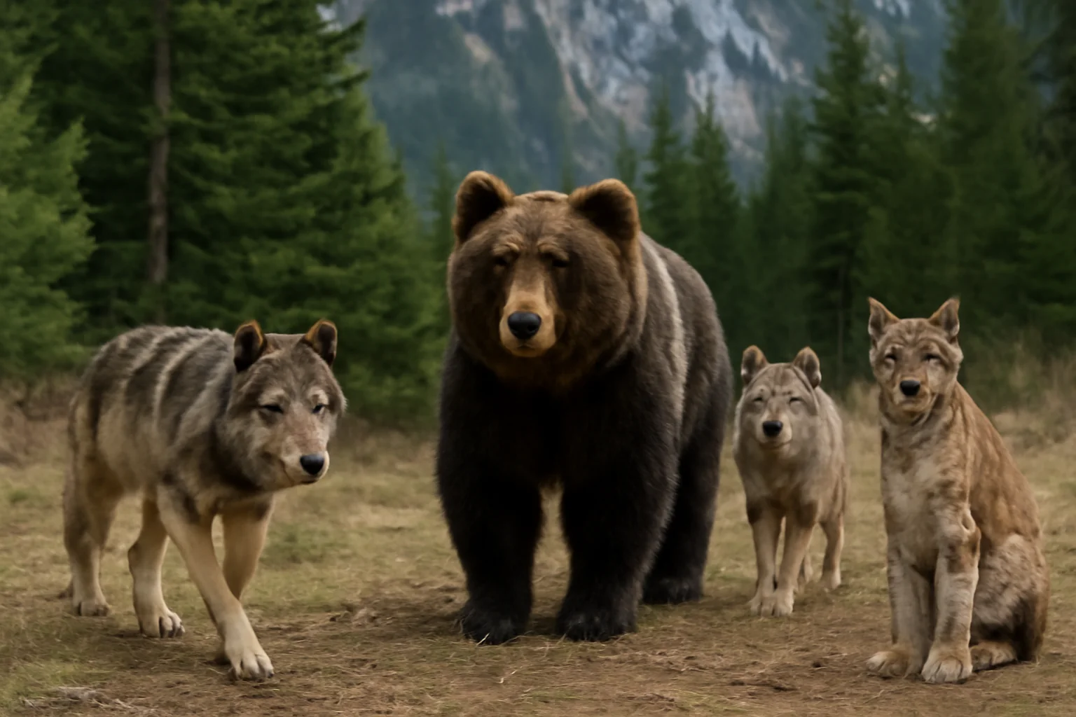Imagini rare cu lupi, urs și râs surprinse în Piatra Craiului, aproape de Brașov