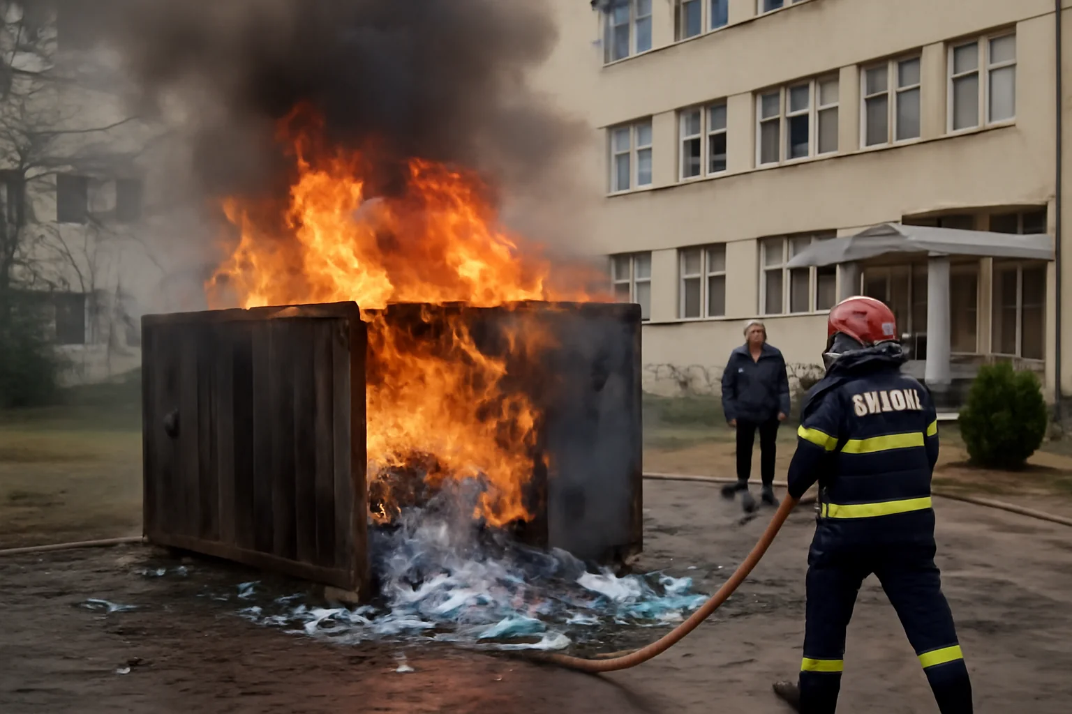 Incendiu la un container cu materiale sanitare în curtea Spitalului Militar Brașov