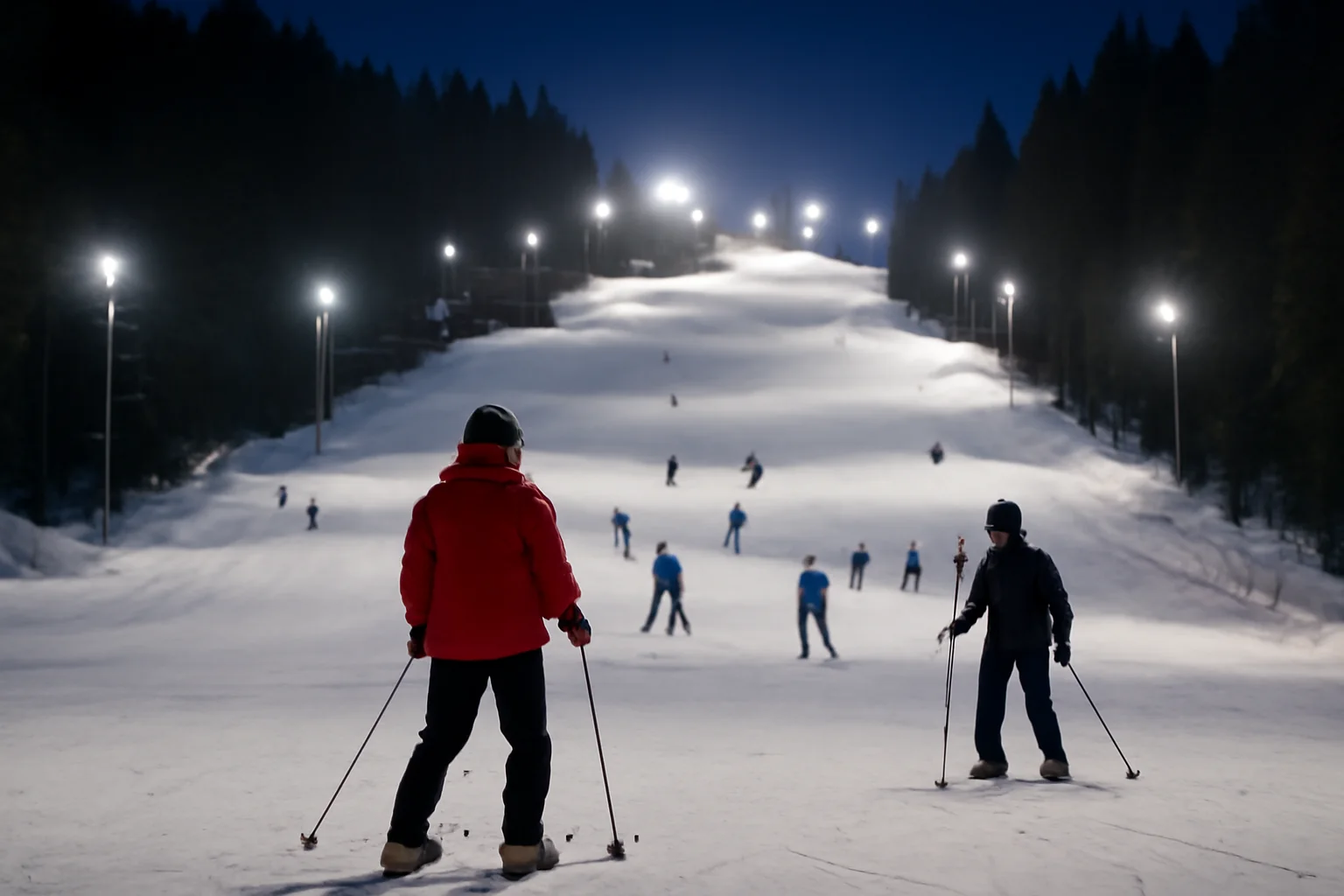 Program de schi în nocturnă introdus în Poiana Brașov pe pârtiile Lupului inferior și Bradul