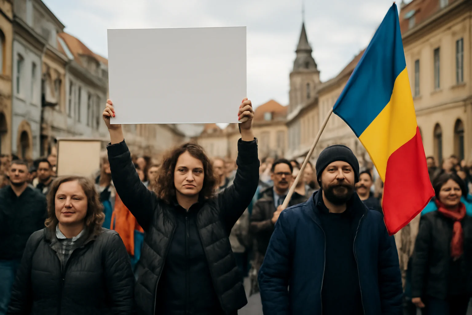 Protest față de măsurile guvernamentale în centrul Brașovului, cu restricții de trafic