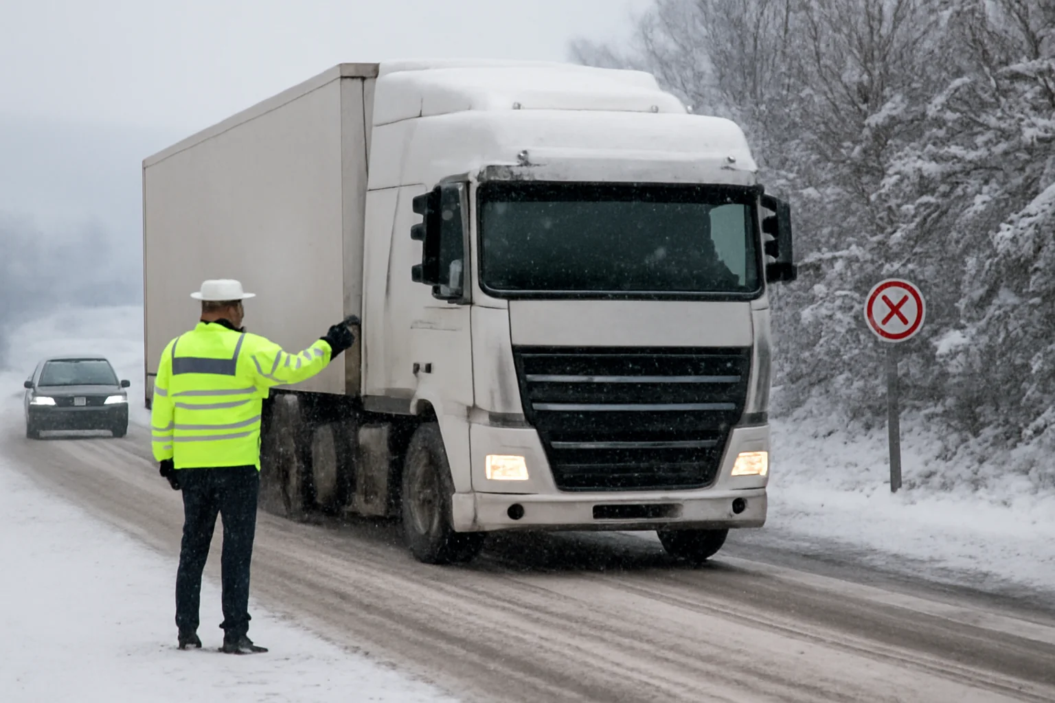 Restricții pentru camioane pe DN1 la limita cu județul Brașov, din cauza ninsorii abundente