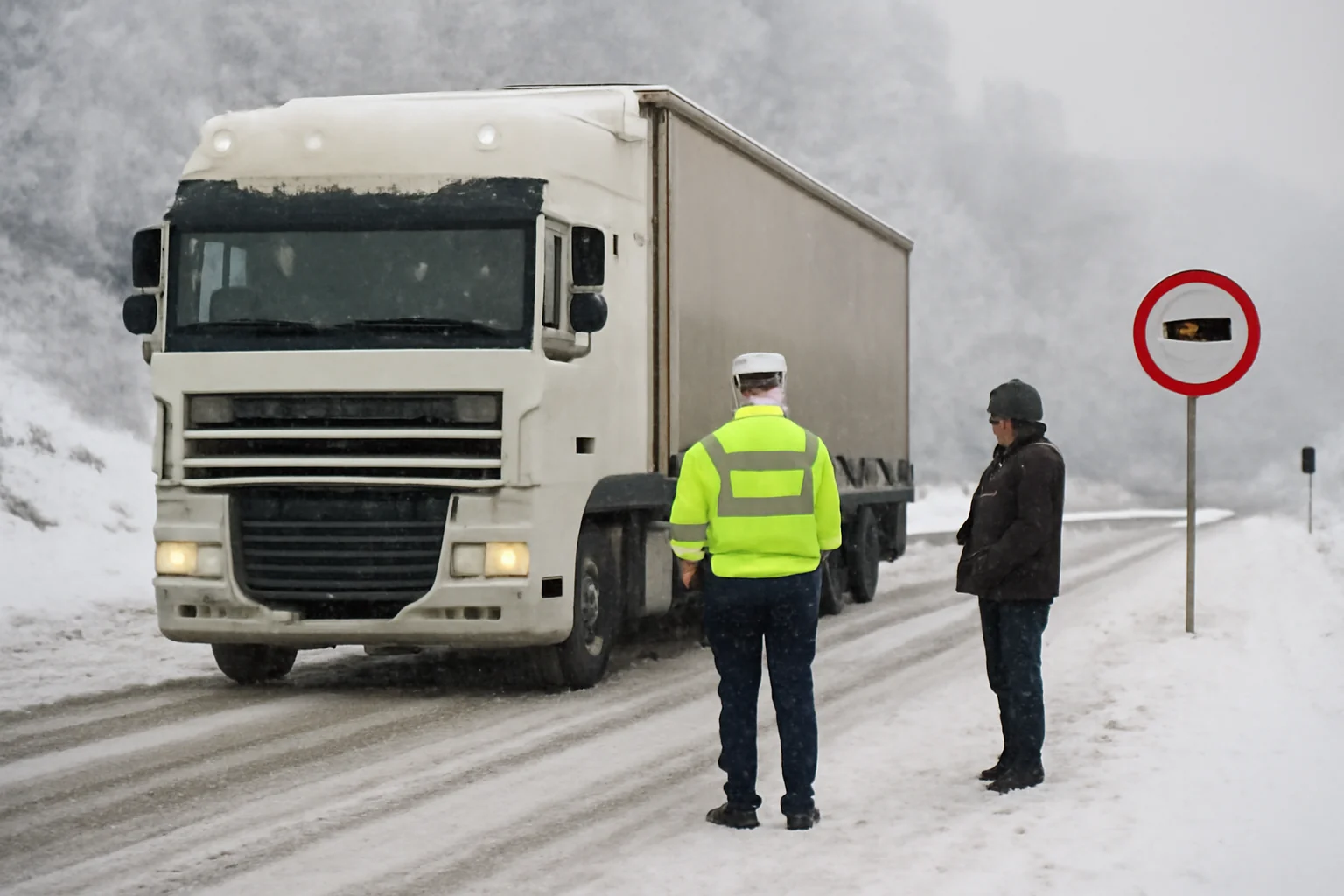 Restricții pentru camioane pe DN1 la limita cu județul Brașov din cauza ninsorii
