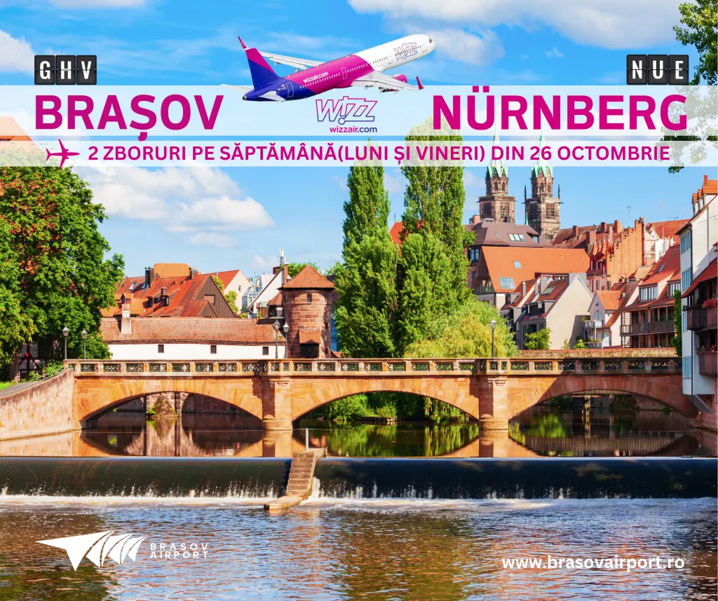 Wizz Air a redeschis rezervările pe Brașov–Nürnberg, anunță aeroportul
