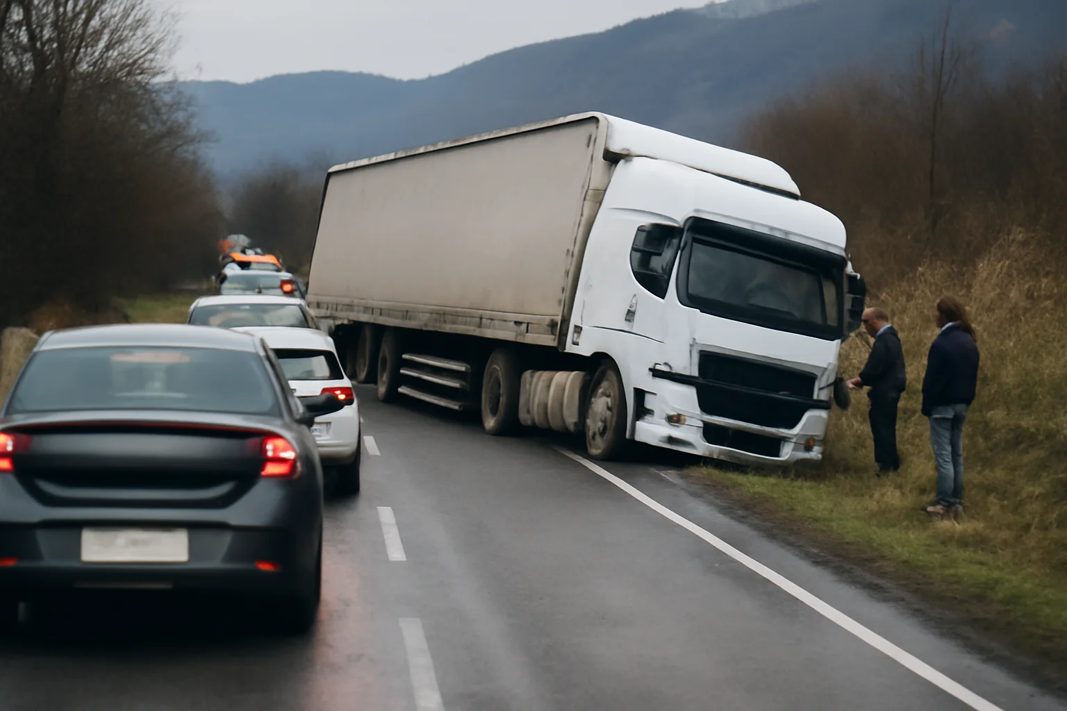 Trafic oprit pe DN 73A la Brașov după deraparea unui camion pe carosabilul acoperit de zăpadă