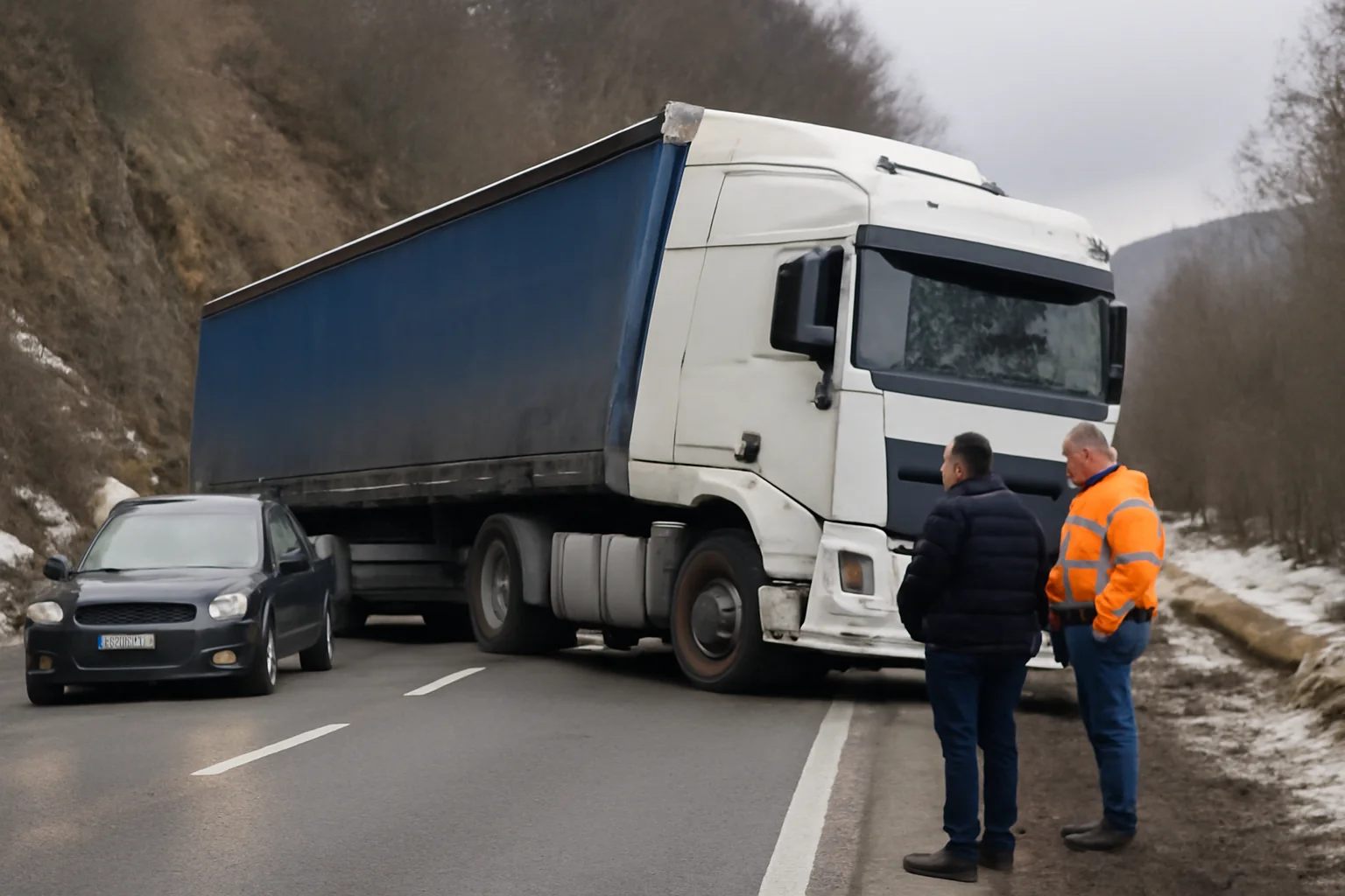 Trafic oprit pe DN 73A la Râșnov, în județul Brașov, după deraparea unui autocamion