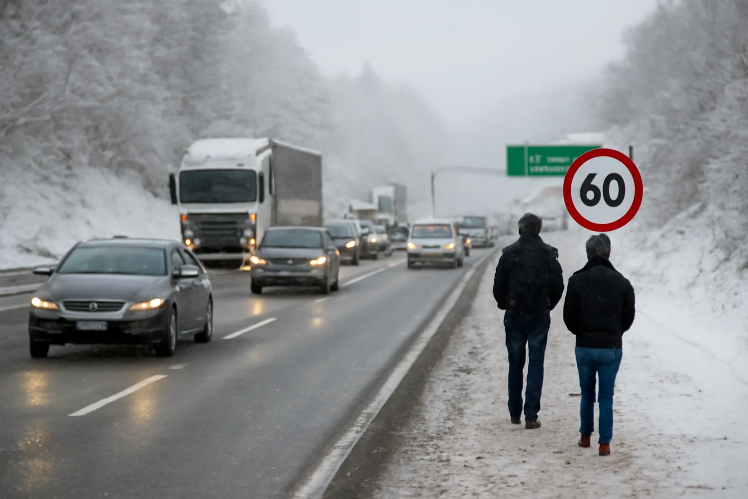 Trafic reluat pentru camioane pe DN1 spre Brașov, în condiții de iarnă